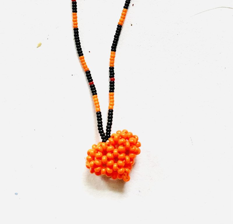 Kamayura People: Orange and Black Handcrafted Heart Necklace