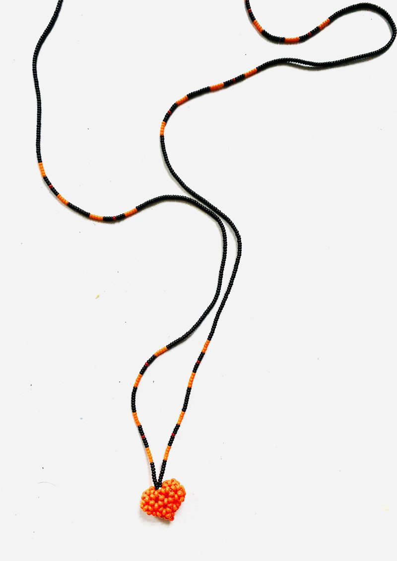 Kamayura People: Orange and Black Handcrafted Heart Necklace - Image 2