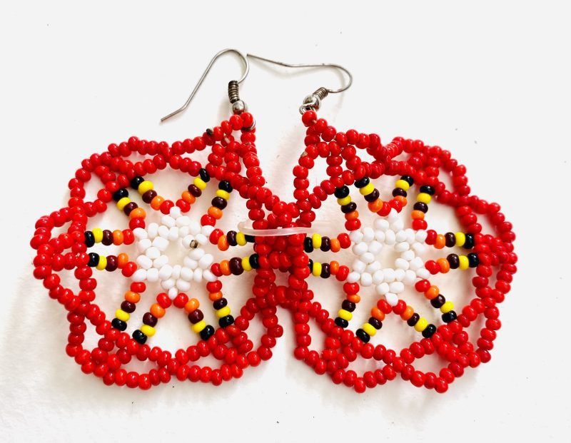 Huni Kuni People: Bright Red Mix Beaded Earrings - Image 3