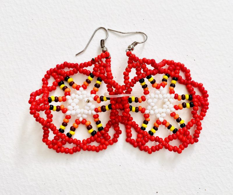 Huni Kuni People: Bright Red Mix Beaded Earrings