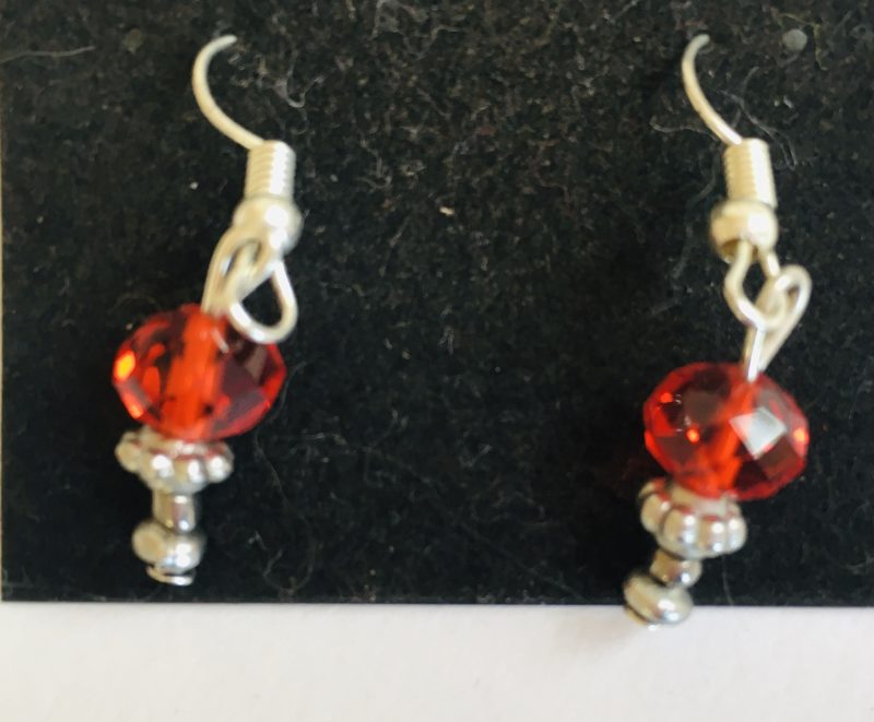 Handmade Red & Silver Coloured Beaded Earrings