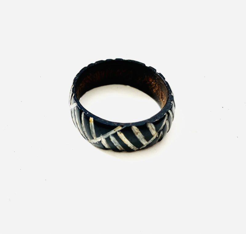 Apurina People: Brown, White Coconut Wooden Ring/size 10V - Image 2