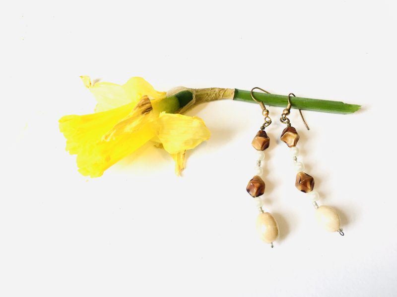 Vintage Brown and White Beaded Earrings