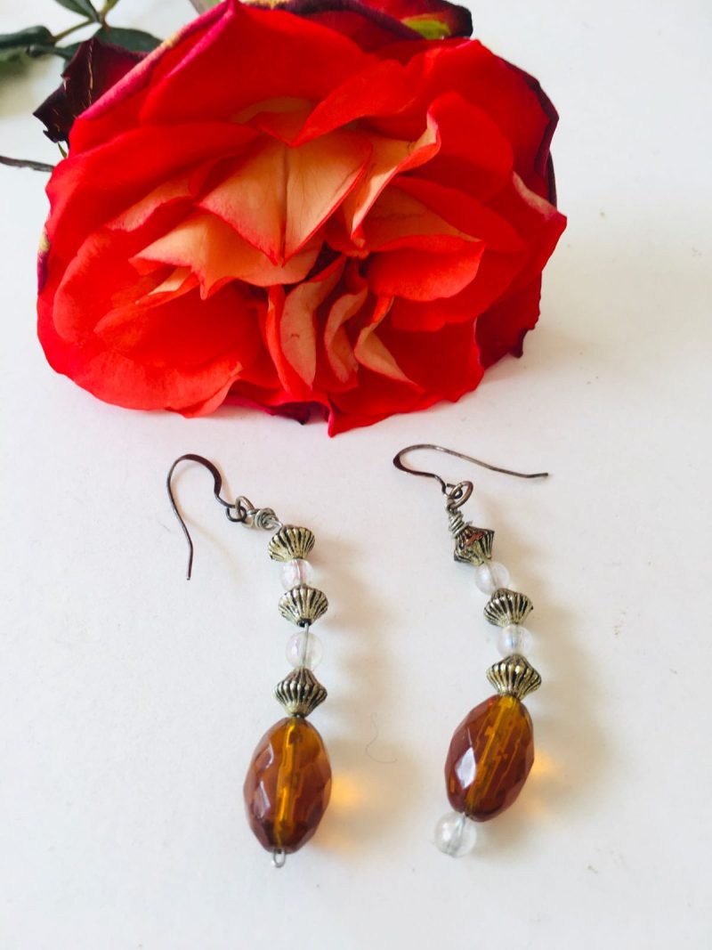 Amber Coloured Beaded Earrings