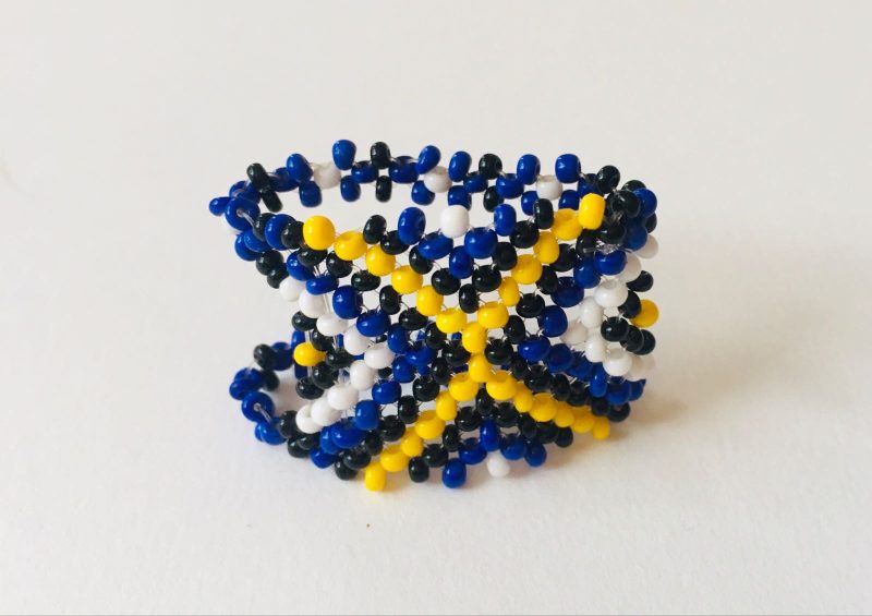Kaxinawa People: Yellow, Blue, Black & White Beaded Ring/size 13Z+1